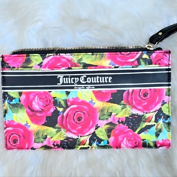 Juicy Couture Handbags - Juicy Couture Black Multi Rose Gothic Logo Stripe Wristlet Wallet Floral Flowers